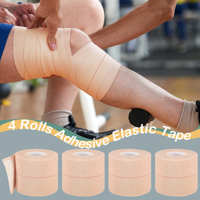BBTO 4 Rolls Elastic Tape Adhesive Elastic Tape Self Adhesive Bandage Wrap Flexible Stretch Bandages for Sports Ankle, Knee and Wrist Sprains Animal Pets, 5 Yard(2 Inch in Width) 2 Inch in Width