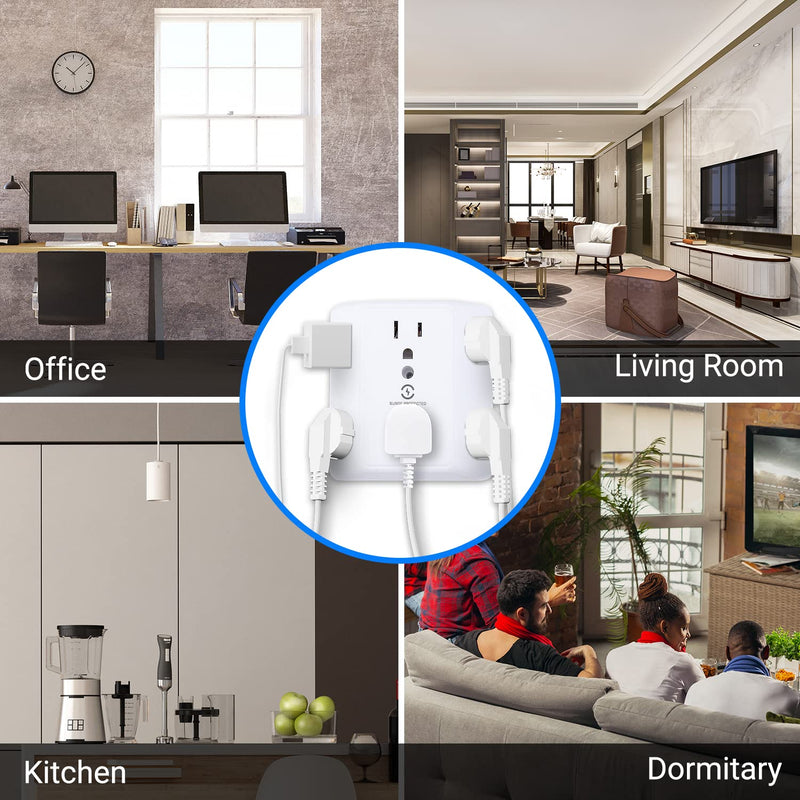 [Australia - AusPower] - Unidapt Multi Plug 6 Outlet Extender, 2 Pack Surge Protector Wall Splitter, 1800J Power Strip 3 Side Wide Spaced Adapter Multiple Charger Expander, Mountable Wall Tap for Office Home Travel ETL Listed 