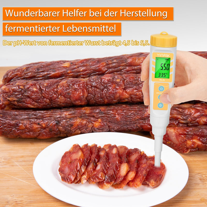 [Australia - AusPower] - YINMIK pH Meter for Food and Water, Precise Digital pH Meter for Meat, Cheese, Sauerkraut, Bread, Hot Sauce, Kombucha and Pool, Food pH Meter with LCD Display and ATC Function 