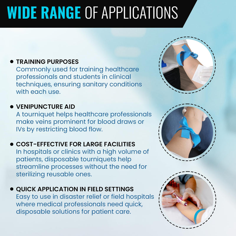 [Australia - AusPower] - REDIBLUE Disposable Tourniquet [Pack of 100] - Latex Free, Tear Resistant, Single Use Tourniquets for First Aid, Medical, Clinic, Compact and Portable - 1" x 18" 