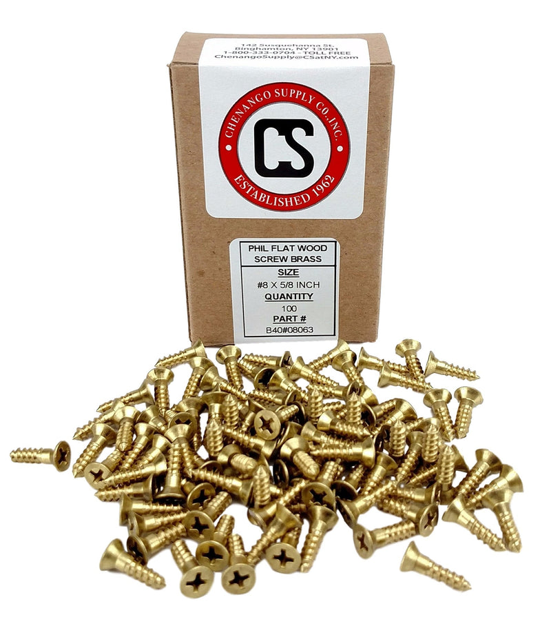#8 x 5/8" Solid Brass Flat Head Philips Wood Screw (1/2" to 1-1/2" in Listing), 100 Pack (#8 x 5/8") #8 x 5/8"