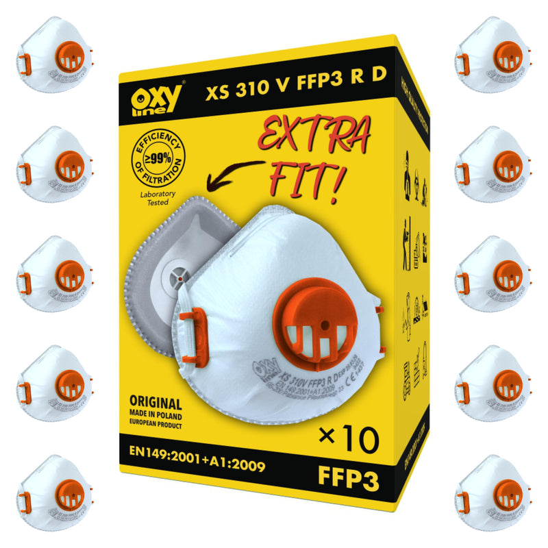 XS 310 V FFP3 RD Reusable Half Mask, Dust Mask, Respirator Mask, Protective Mask with Valve, Extra Fit, Pack of 10