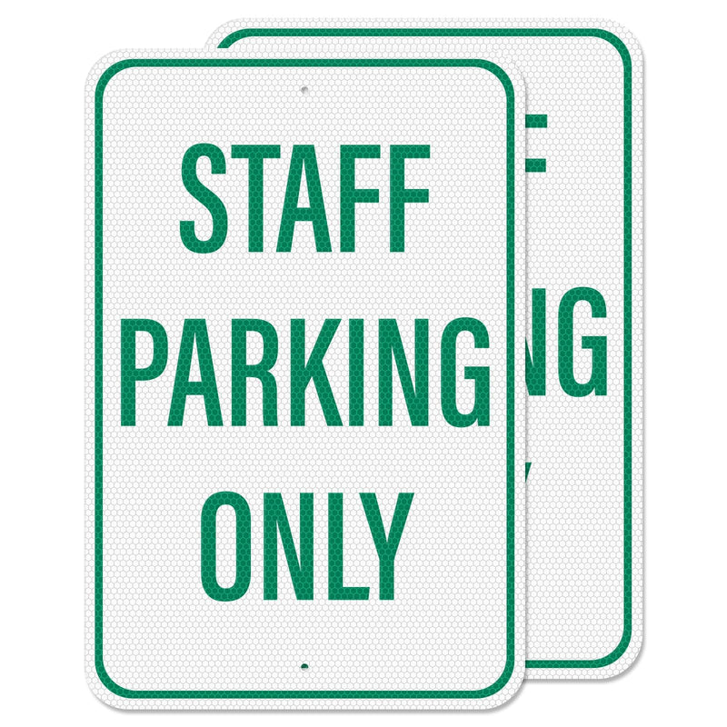 2 Pack Staff Parking Sign 18 × 12 Inches High Reflective Waterproof Aluminum Signage with Pre-Drilled Holes for Office Business Warehouse Private Property