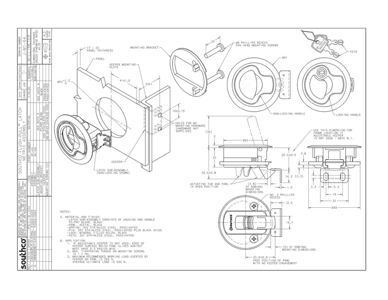 [Australia - AusPower] - Southco Flush Pull Latch Non Locking Black - M1-64 