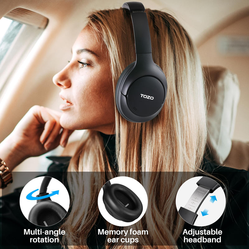 [Australia - AusPower] - TOZO HT2 Hybrid Active Noise Cancelling Headphones, Wireless Over Ear Bluetooth Headphones, 60H Playtime, Hi-Res Audio Custom EQ via App Deep Bass Comfort Fit Ear Cups, for Home Office Travel Black 