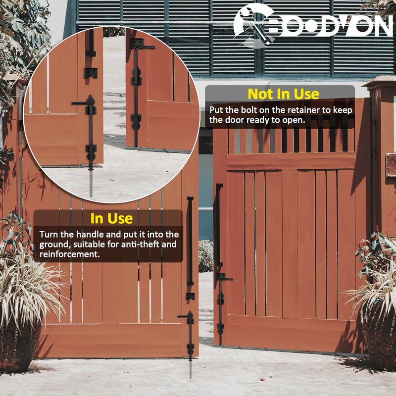 24 Inch Cane Bolt Gate Drop Rod Heavy Duty Gate Hardware, Gate Ground Latch for Wooden Fences, Metal Gates Doors Stopper for Gate Ground, Wrought Iron Gate Latches, Black Finish(1 Pack) 1 24 Inch