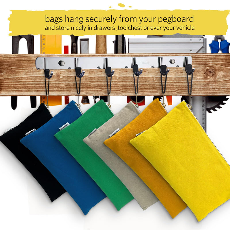 Canvas Tool Bag Zipper Pouch, 8 Pack 12.5 x 7-Inch | Heavy Duty, 16 oz.,Tools Utility Pouches, Multipurpose, Storage Organizer Tote Bags with Metal Zippers
