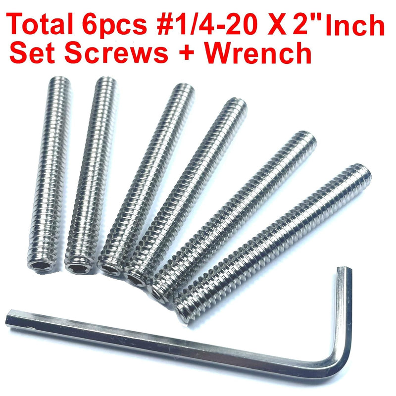 [Australia - AusPower] - 6pcs Set Screws 1/4-20 x 2" inch 304 Stainless Steel Allen Head Hex Hexagon Socket Set Screws with 1/8" Allen Wrench,Set Grub Screws Hex Allen Head Socket Set Screws.(2" Length) 