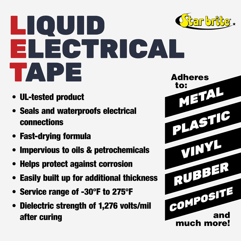 STAR BRITE Liquid Electrical Tape - Superior Adhesion and Flexible Protection for Frayed Cables, Terminals, and Electric Splices