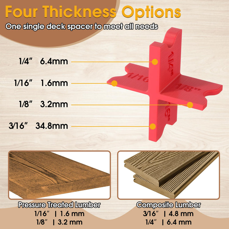 [Australia - AusPower] - Saillong 4 Pack Deck Spacers with 4 Thicknesses 1/16", 1/8", 3/16", 1/4", Durable PC Plastic Deck Board Jig Spacers Clamp, Decking Spacing Tool for Pressure Treated Lumber, Composite PVC Board 