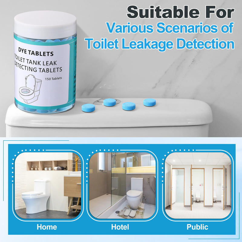 Demissle 150 Pcs Toilet Leak Detection Tablets, Blue Bowl Dye Tablets with Storage Bottle, Detect Silent Tank Leaks, Water Tracer Dye for Bathroom Toilets Detection