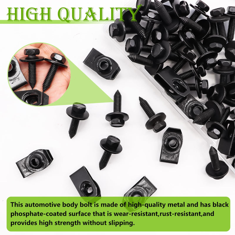 [Australia - AusPower] - mxuteuk 50PCS 1/4 U-Nut Clips & Hex Head Automotive Body Fender Bolts Kit,for Most Cars Fender,Engine Undertray Cover, Engine Cover & Bumper Fender Liner 