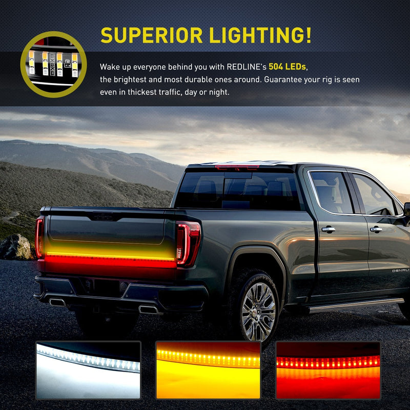 [Australia - AusPower] - Nilight TR-04 Truck Tailgate Bar 60" Triple Row 504 LED Strip with Red Brake White Reverse Sequential Amber Turning Signals Strobe Lights，2 Years Warranty 60" LED Strip 