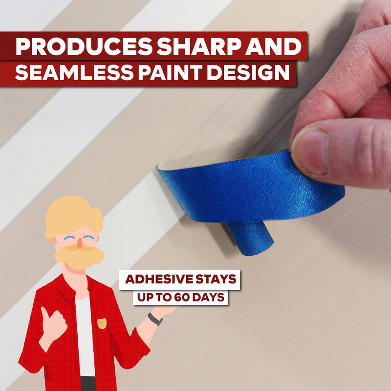 XFasten Professional Blue Painters Tape, Sharp Edge Line Technology, 1.5 Inches x 60Yards (3-Pack) - Produces Sharp Lines and Residue-Free Artisan Grade Clean Release Wall Trim Tape 1.5 Inches x 60 Yards (3-Pack)