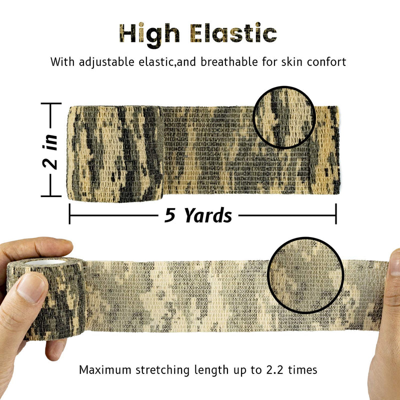 FRESINIDER 9 Rolls Self Adhesive Wrap Athletic Tape Gauze, Breathable Elastic Cohesive Bandage for Sports Injury & Pet (7 Pcs 2" x 5 Yards + 2 Pcs 1" X 5 Yards) (Digital Woodland Camo) Digital Woodland Camo