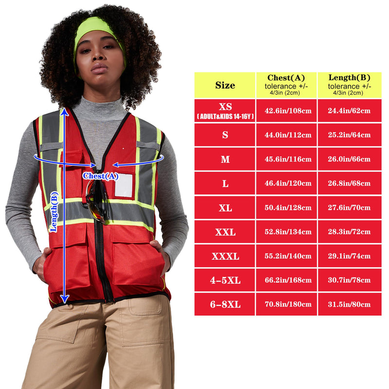 AYKRM 11 color Ladies High Vis Reflective Safety Vest for Women X-Small Red