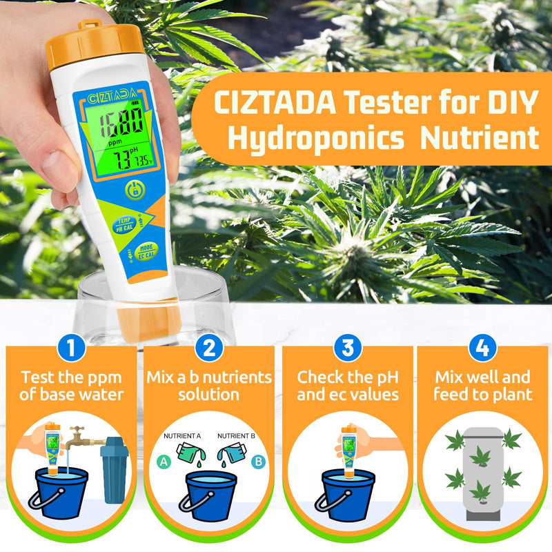 [Australia - AusPower] - pH Meter for Water Digital EC and PPM Meter for Hydroponics Nutrient 4 in 1 pH EC TDS Temperature Tester with Large Display for Indoor Plant Grow DWC Setup Aeroponic Pool Aquarium EC Meter 