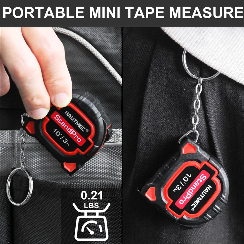 HAUTMEC 3pc Small Mini Tape Measure 10ft, Keychain Measuring, Metric and Imperial Scales, Retractable Pocket Measurement Suitable for Homeowners, HT0252