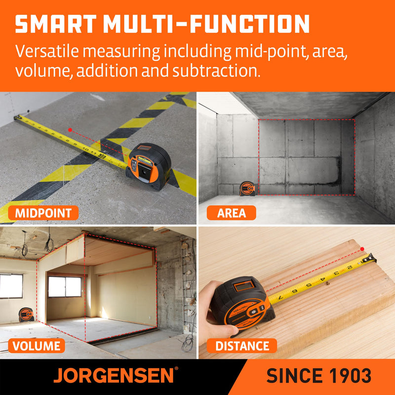 JORGENSEN Laser Tape Measure 2-in-1, 135Ft Laser Measuring Tool & 16Ft Measuring Tape with Movable Magnetic Hook, Laser Measure for Pythagorean, Area, Volume, Unit Ft/Ft+in/in/M NOT Digital