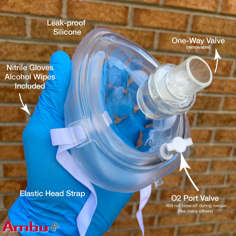 [Australia - AusPower] - Kemp USA Ambu Medical Supplies & Equipment CPR Mask Kit in Hard Case with O2 Inlet, Head Strap, Gloves & Wipes for Adults and Children (1 Set) 1 
