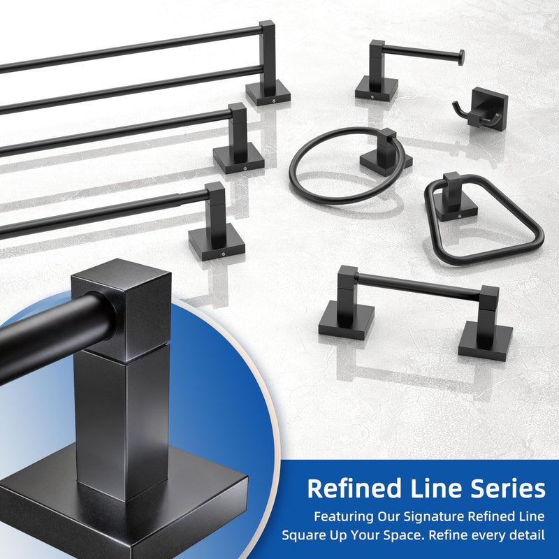 Ruacq Matte Black Toilet Paper Holder Towel Ring Bathroom Accessories Hardware Set Double Post Pivoting Toilet Roll Holder Square Stainless Steel and Zinc Alloy Modern Wall Mounted 2 Pieces 2pcs