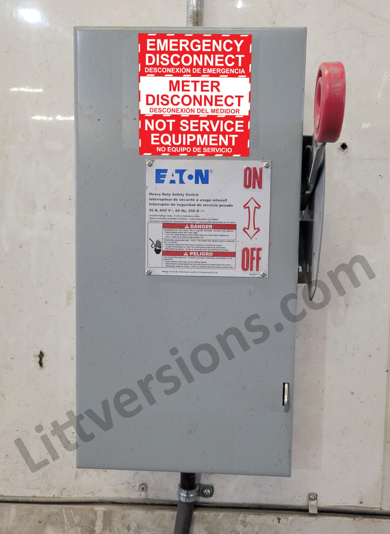 4 Pack (4in1 Label) NEC Compliant Emergency Service Meter Disconnect NOT Service Equipment Generator Bilingual Laminated Label Sticker Electrical Panel 44-944-945 4 Pack Bilingual/Spanish