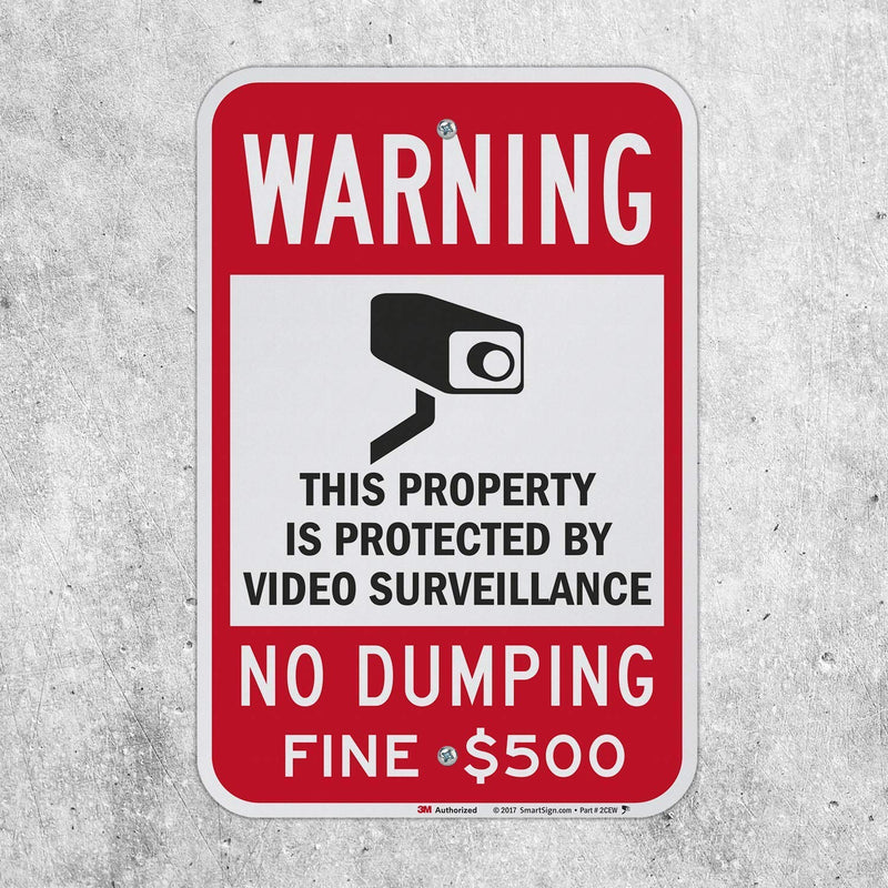 SmartSign - K-7486-500-EG-12x18 "Warning - Property Protected by Video Surveillance, No Dumping" Sign | 12" x 18" 3M Engineer Grade Reflective Aluminum 12" x 18" 3M EG Reflective Aluminum
