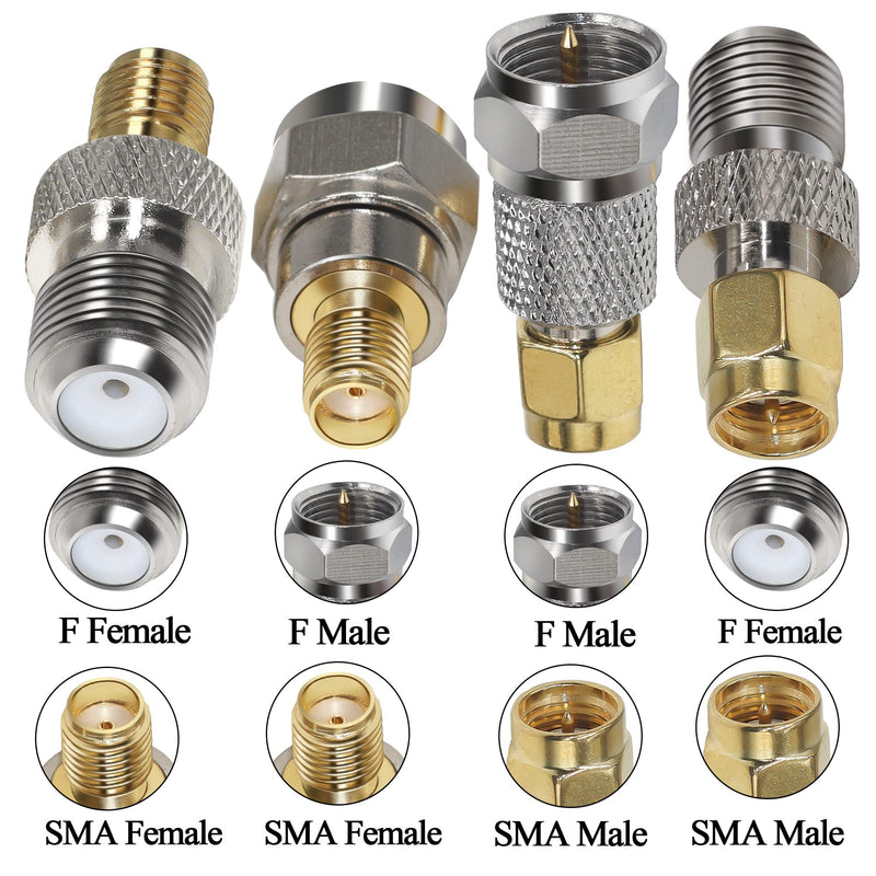 TUOLNK 4pcs F Type to SMA Adpter, F to SMA Cable Genger Changer Coaxial Adapter Kit RF SMA F Connector for Antennas Broadcast Radio TV Camera WiFi
