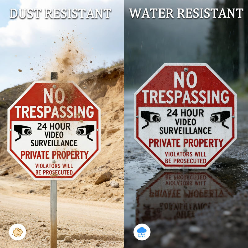 Large No Trespassing Signs Private Property Video Surveillance Sign with 42" Stake for Outside - 3 Pack - 12"x12" Engineering Grade Reflective Film, 050 Rust Free Aluminum, Reflective, Waterproof, Fade