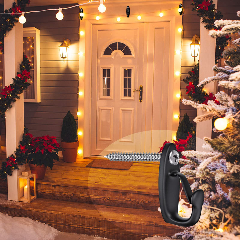 [Australia - AusPower] - SELEWARE 30PCS Screw in Hooks for Hanging Outdoor String Lights, Windproof Christmas Light Hanger Hooks, Black Wall Hooks for Patio Gazebo Fence to Hang Party Fairy Wire Lights, Plants, Wind Chimes 30 