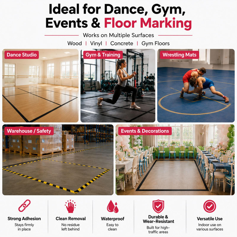 Pangda 2 Rolls Dance Floor Vinyl Tape 36 yd x 2 in Durable Tape Splicing Strong Adhesion No Residue for Gym Dance Room Restaurants Kitchen Floor Safety Marking(Black) Black