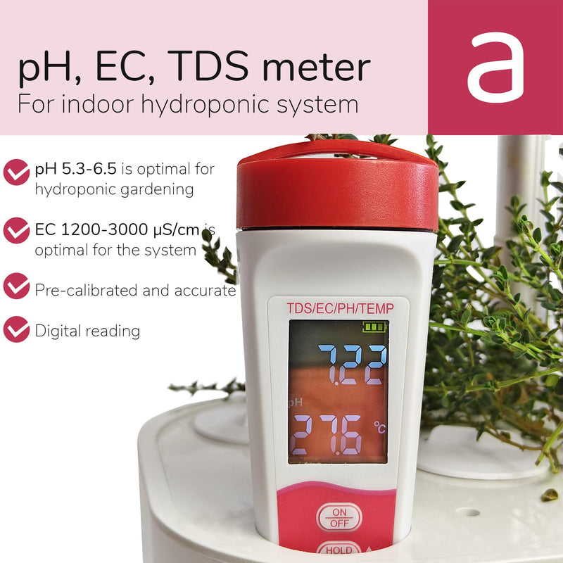 [Australia - AusPower] - 4-in-1 pH Meter TDS EC Meter for Hydroponics Growing System, Digital Water pH Tester for Hydroponic Nutrient Plant Food Solution, DWC Setup and Indoor Garden, Compatible with Aerogarden 