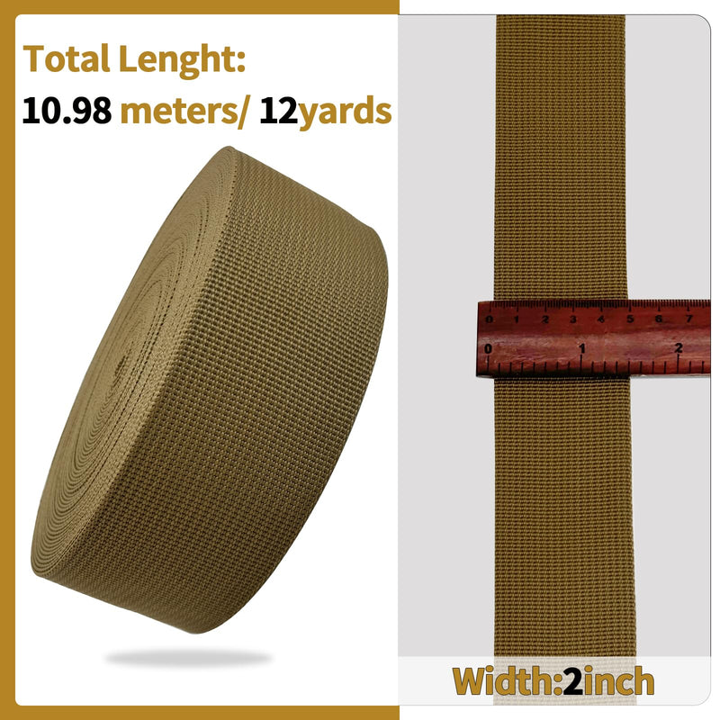 [Australia - AusPower] - Wide Webbing Straps for Replacement Lawn Chair 2inch 12 Yards Heavy Polyprorylene Straps for Outdoor DIY Gear Repair Pet Collars Decorative Webbing Straps for Crafts Bags Champagne 32 