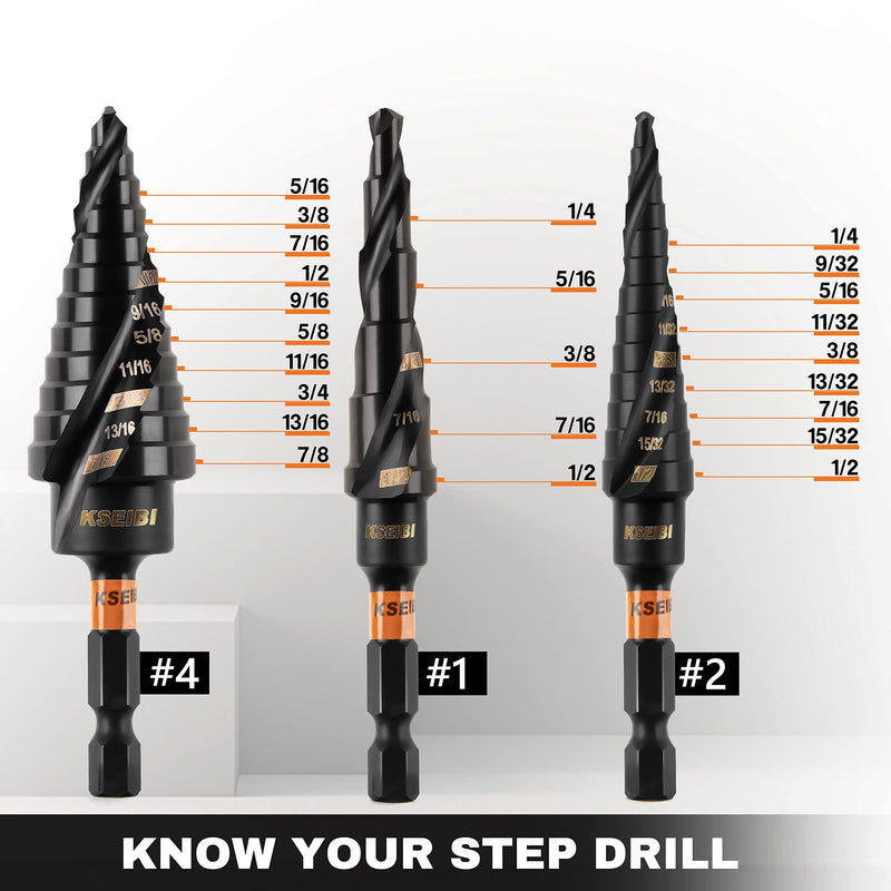 KSEIBI Unibit 3-Piece High-Speed Steel Step Drill Bit Set - for Stainless Steel, Aluminium, Wood 3-Pcs Set