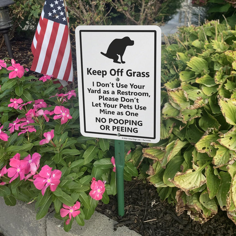 SmartSign "Keep Off Grass" Funny Dog Poop Sign for Lawn | 21” Tall Stake & Sign Kit 10"x7" Aluminum Sign with 18" Stake