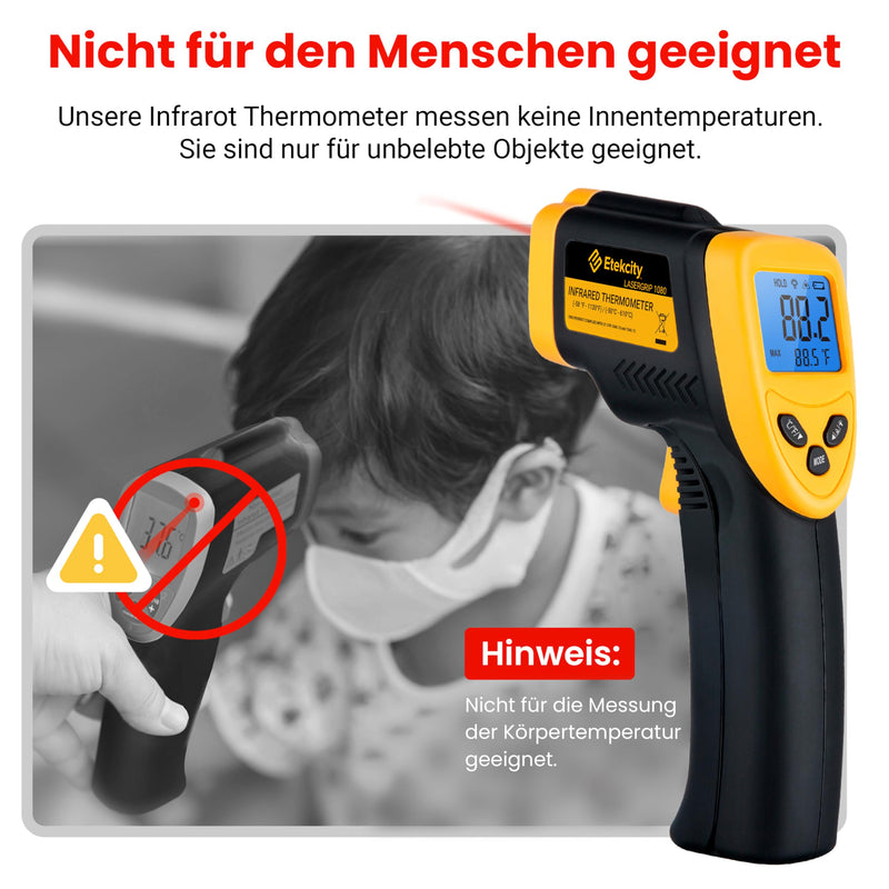 [Australia - AusPower] - Etekcity Infrared Thermometer -50 to +610 °C, Digital IR Pyrometer Non-Contact Temperature Meter, LCD Lighting (Not for People) for Cooking/Pizza Oven/Freezer/Industry -50℃~610℃ 