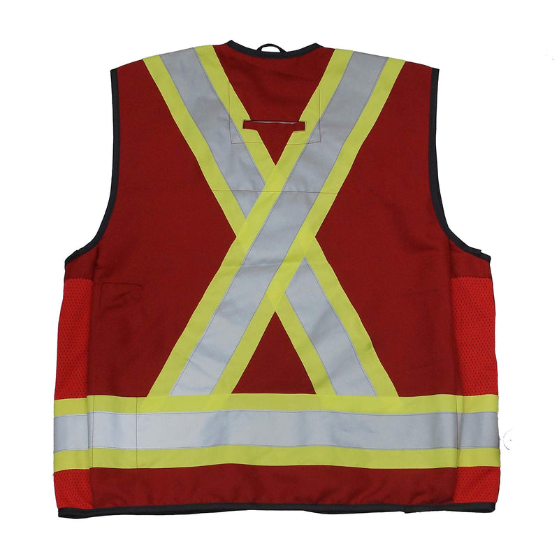 Viking Open Road Surveyor Safety Vest - Class 2 Reflective Polyester Twill with 14" Zippered Pack on Back, Plentiful Pockets Medium Red