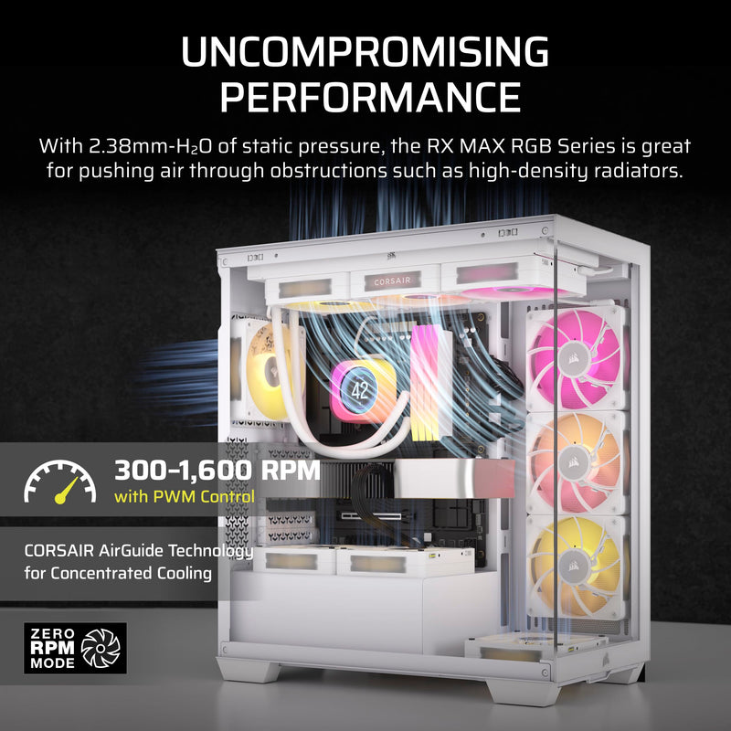 CORSAIR iCUE Link RX140 MAX RGB 140mm PWM Thick Fan – High-Static Pressure – Magnetic Dome Bearing – Single Fan – White 1 x 140mm