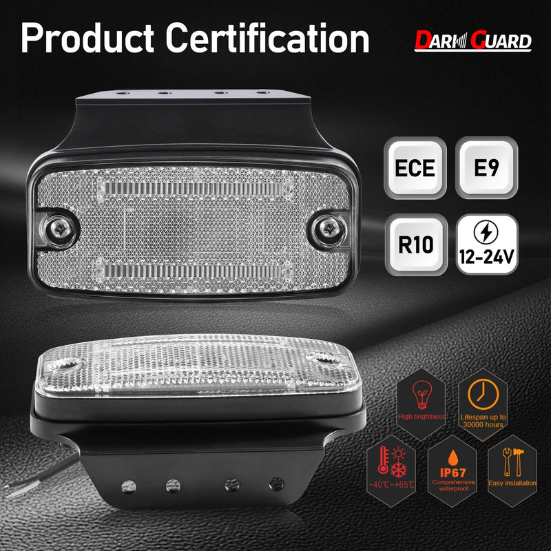 2 x LED Side Marker Lights Trailer 12 V/24 V White Marker Light LED Position Lights Waterproof Outline Lights Trailer with Screw Holder & Reflector for Truck Caravan DG261A