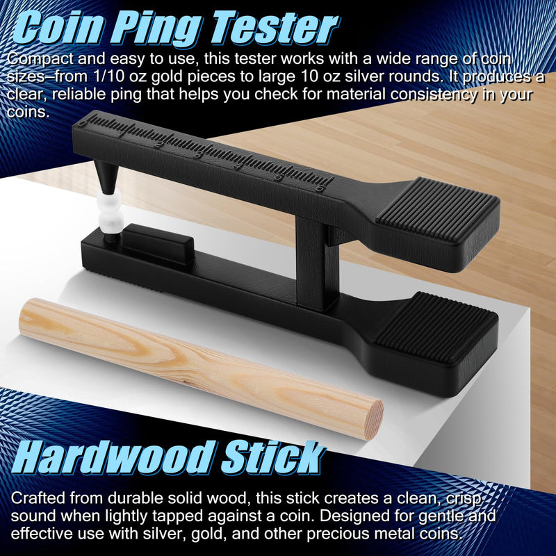 [Australia - AusPower] - Portable Coin Ping Tester Kit – Sound Resonance & Diameter Check Tool with Ring Stick and Companion App – Black 