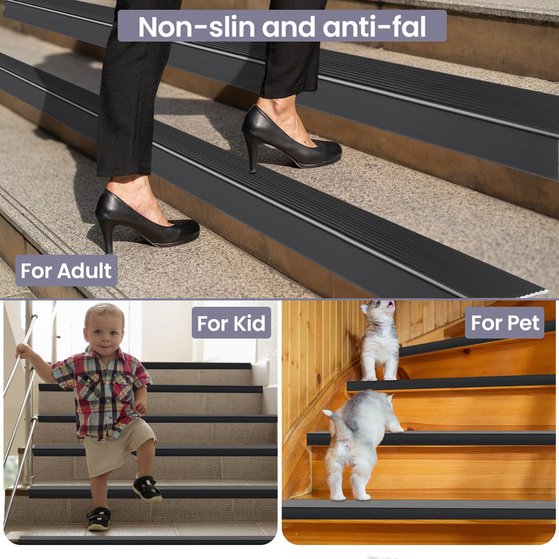 Black 48" Metal Stair Nosing, Heavy-Duty Aluminum Self-Adhesive Stair Edge Protector for Indoor/Outdoor Stairs, Non-Slip Tread Cover, L- Molding(48 x 1.2 x 2 in, 2Pcs) 48×2×1.2in