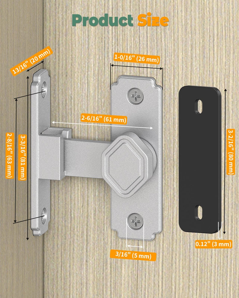 90 Degree Flip Barn Door Lock, Small Right Angle Lock Latch, Sliding Door Latches for Cabinets, Bathroom, Barn, Shed, Garden, Window - Safety & Privacy Hardware (Silver-4PCS) Silver-4PCS
