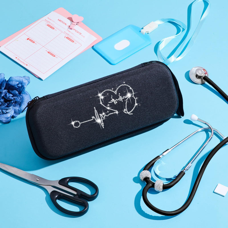 [Australia - AusPower] - 1 Pack Rhinestone Stethoscope Case and 2 Pack Crystal Round Stethoscope Charms Set Compatible with Classic Iii, Lightweight Ii S. E, Nurse Gifts Nursing School Essentials Stethoscopes Name Tag(Black) Black 
