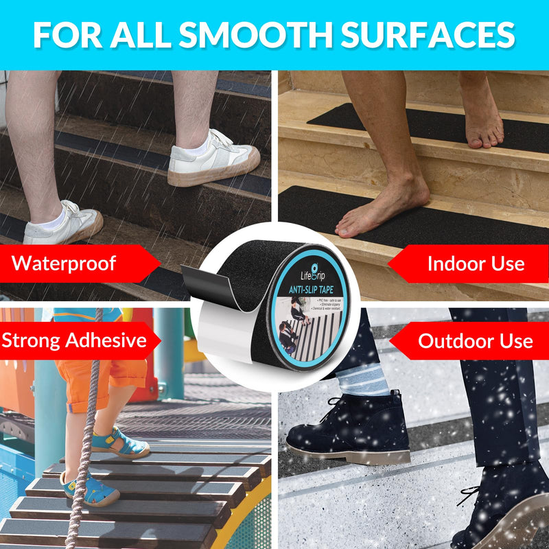 LifeGrip Stay on Track Anti Slip Traction Tape, 2 Inch x 60 Foot - Best Grip, Friction, Abrasive Adhesive for Stairs, Tread Step, Indoor, Outdoor (2" X 60') 2" X 60' Black