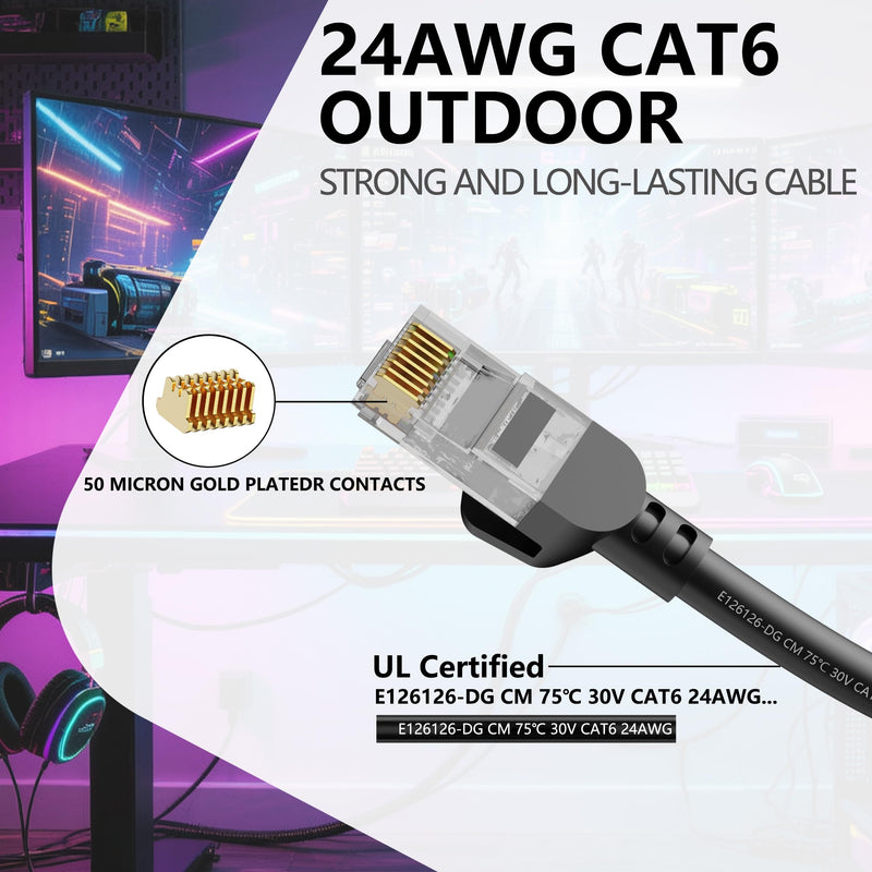 Jadaol Cat6 6ft 10 Pack Patch Cable, 10Gbps High-Speed Ethernet Patch Cables, Support Cat8/7 Network, 24AWG Pure Copper, RJ45 Gold-Plated Connectors, LAN Network Cable for Patch Panel to Switch, Black 6ft-10Pack Round