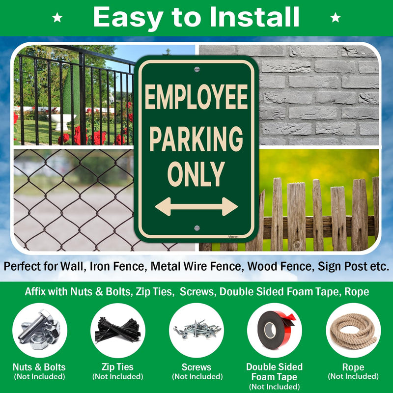 Employee Parking Only Sign with Bidirectional Arrow 18 x 12 Inches Employee Parking Signs for Business Rust-Free Aluminum No Parking Sign, Weatherproof, Easy To Install, Indoor or Outdoor Use, 2 Pack