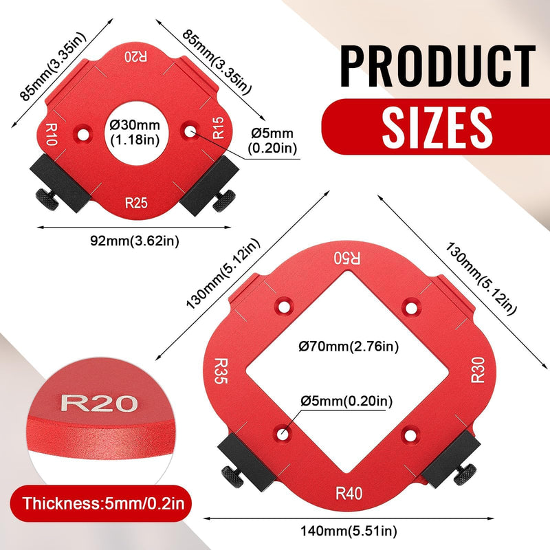 [Australia - AusPower] - Pack of 2 Router Jig Radius Stencils for Routers, Precise Woodworking for Professionals, Milling Templates Router Accessories, Woodworking Templates for R10-R50 Radii 