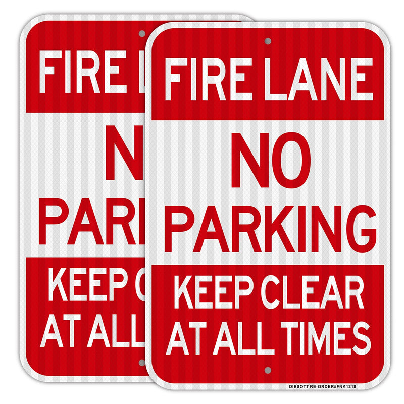 Fire Lane No Parking Sign, 2 Pack 18"x12" Fire Lane Keep Clear Signs, Rust Free Weather Resistant Aluminum, Waterproof, Durable Ink, Easy to Mount Indoor or Outdoor-By DIESOTT