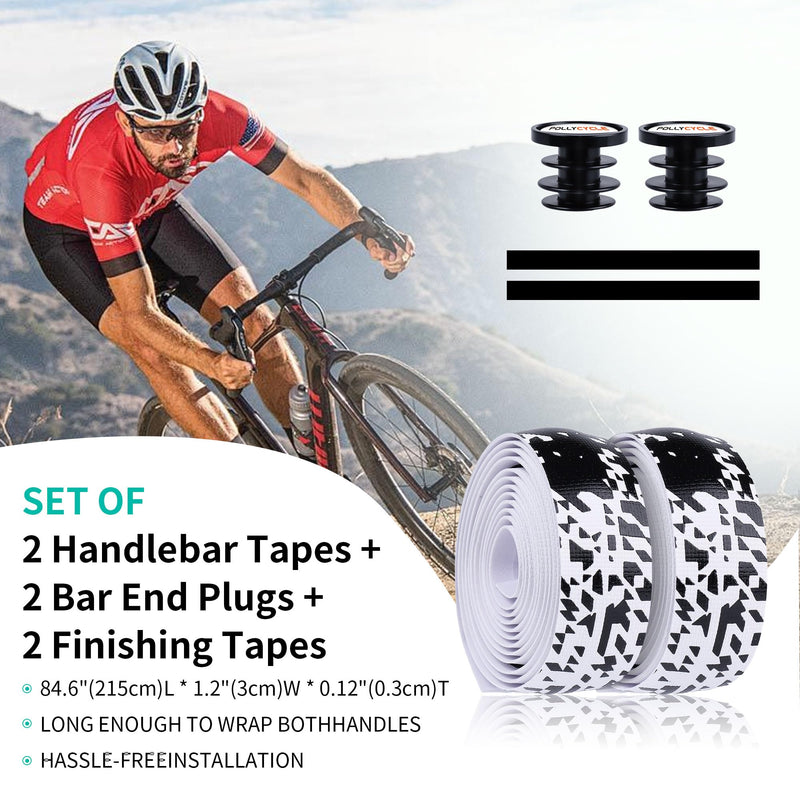 Handlebar Tape for Road Bike – 3mm Thick Shock-Absorbing Silicone Bar Tape – Anti-Slip, Sweat-Wicking, Lightweight – Includes Bar End Plugs & Finishing Tapes White to Black Set of 2
