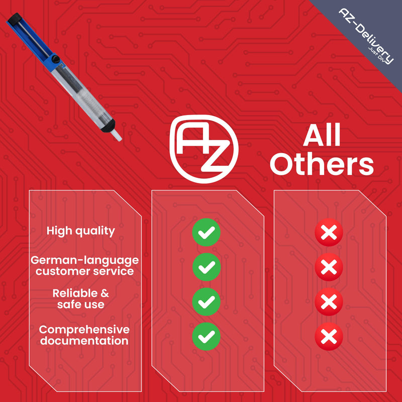[Australia - AusPower] - AZDelivery Desoldering Pump Soldering Pump Soldering Pump - Solder Remover for Electronics & Circuit Boards - Manual Vacuum Desoldering Tool with Heat Resistant Nozzle - Soldering Accessories for 